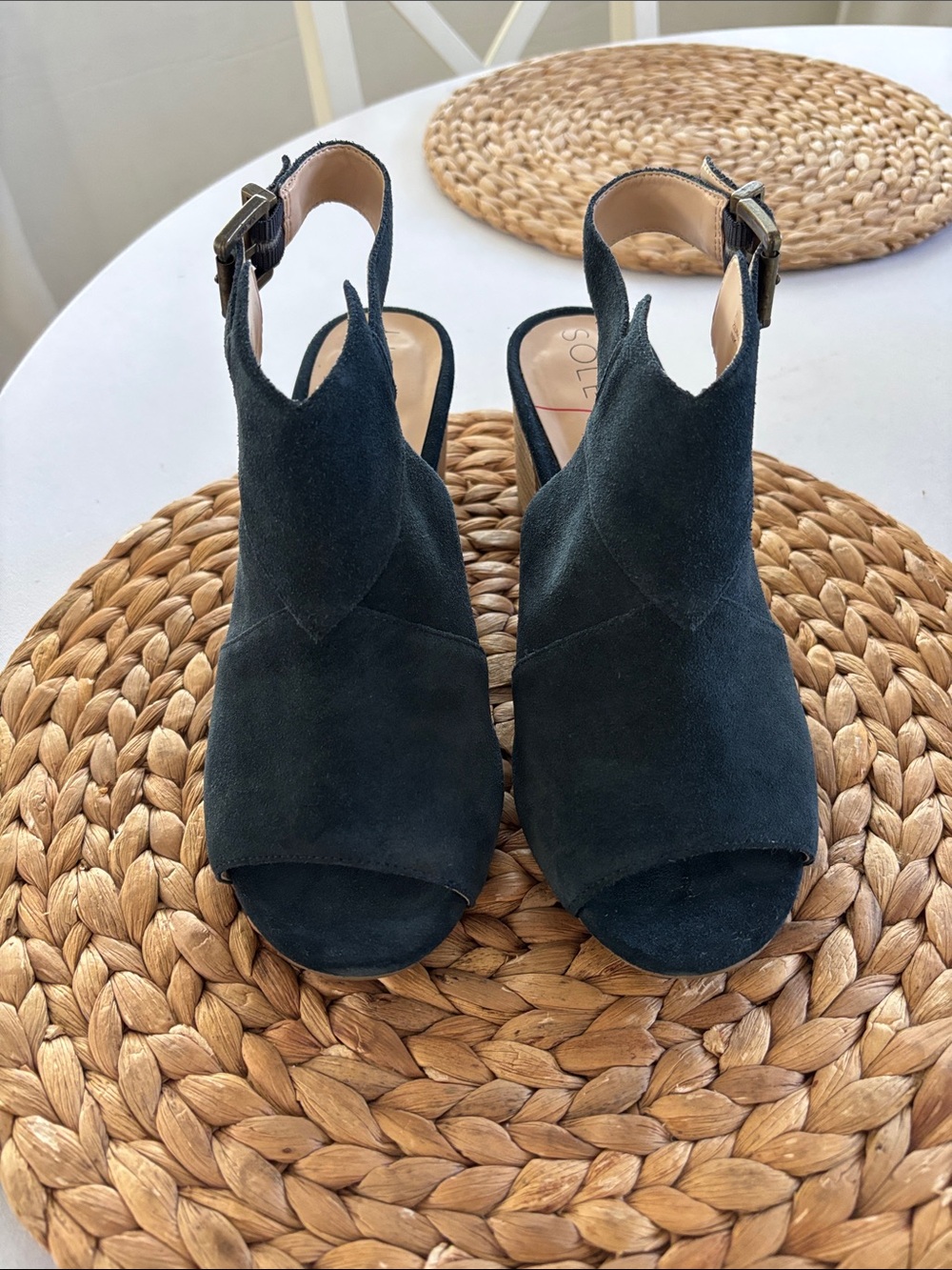Sole Society navy Suede Peep-Toe Slingback Heels
